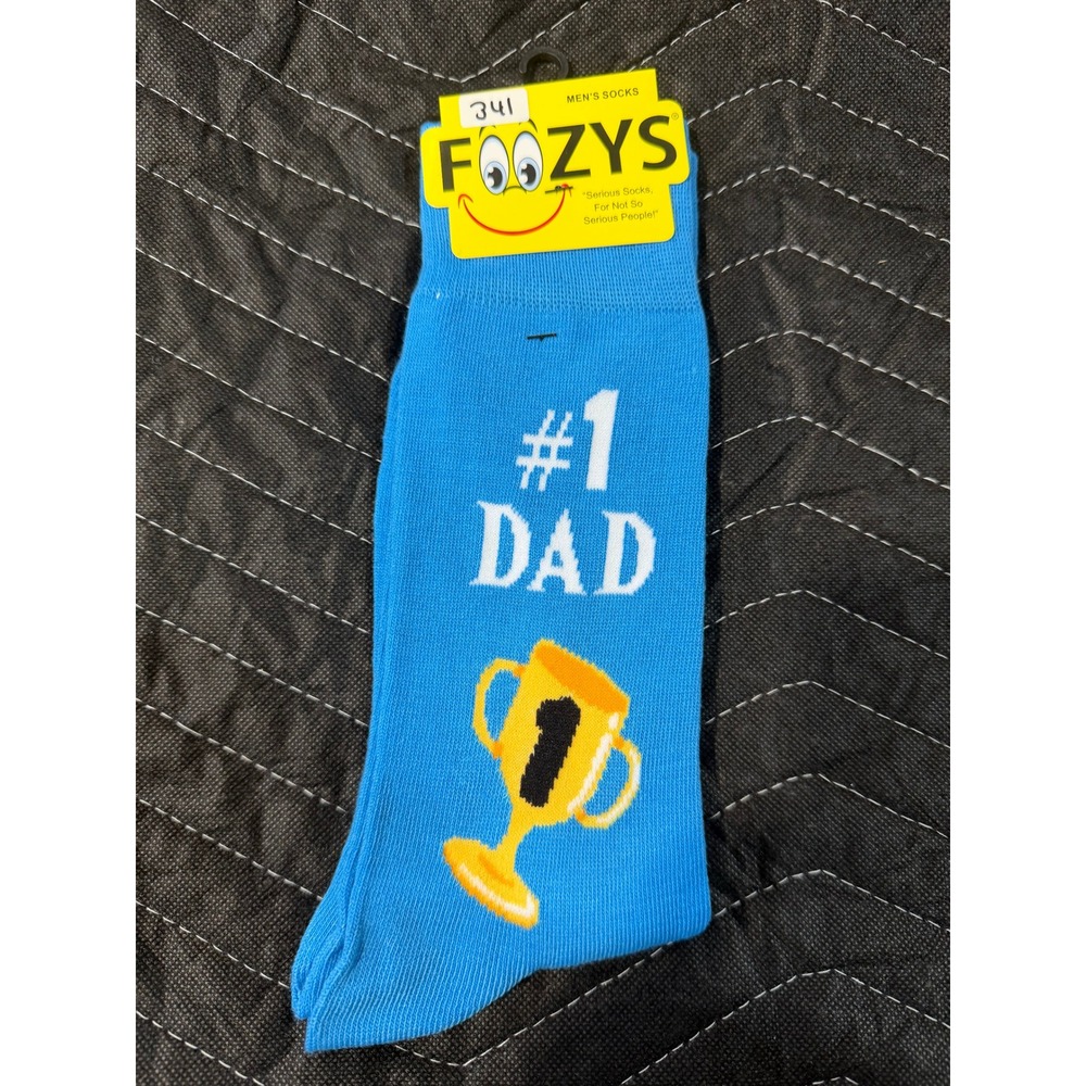 Foozys Crew Socks Men Size 10-13 Blue NWT #1 Dad Trophy Novelty Gift